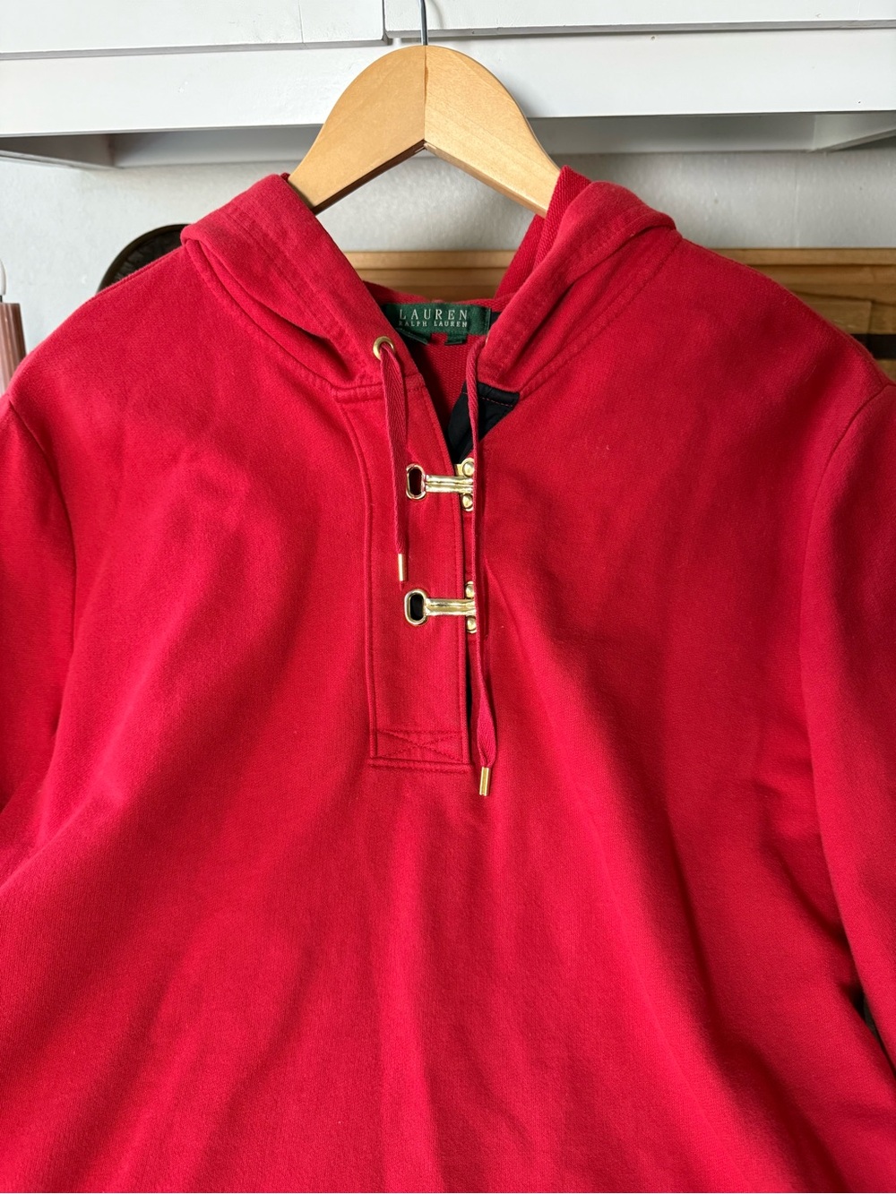 Lauren Ralph Lauren| Red| 100% Cotton|Toggle Hoodie| Women’s Large - Picture 3 of 3